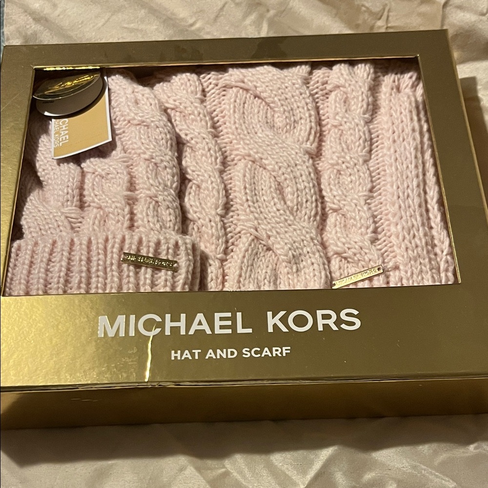 Michael Kors Soft Pink Knit Hat and Scarf Set